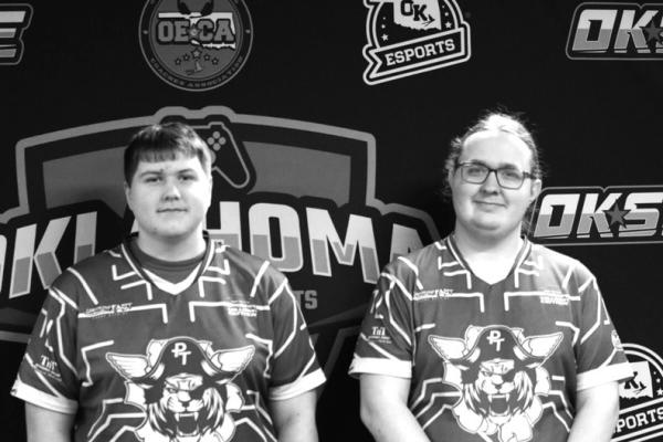 REPRESENTING THE Pioneer Tech Manticores esports program, the team of Josh Douglas, left, and Jayden Batson finished in fifth place in state competition this week. They competed in Mario Kart Duos. (Photo provided)