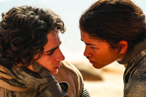 TIMOTHÉE CHALAMET, left, and Zendaya in “Dune: Part Two.” (Niko Tavernise/Warner Bros./TNS)