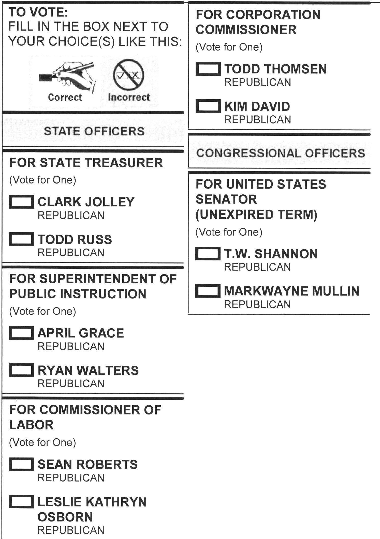 Sample ballots for Tuesday, August 23, 2022 Runoff Primary Election