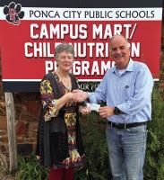 DONATION — PCPS would like to thank Sean Cummings for a $2,612.75 donation to the Child Nutrition program for student lunch debt. A special thanks to C.R. Head, a PCPS graduate, who made the connection between Ponca City Public Schools and Cummings. The students thank you!! Cummings, right, is pictured with Linda Turner of the CNP. (Photo provided)