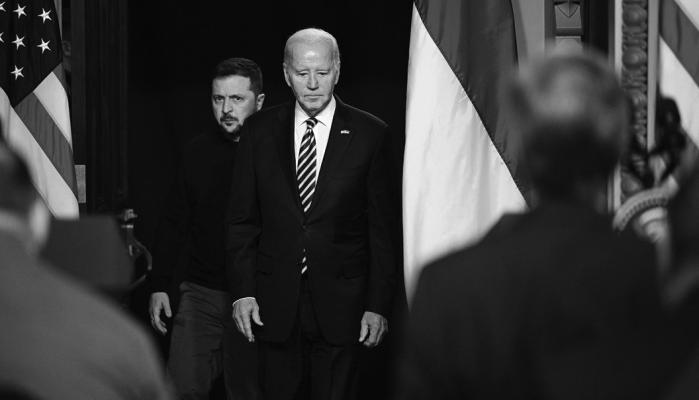 US PRESIDENT Joe Biden and Ukraine’s President Volodymyr Zelensky arrive to hold a joint press conference in the Indian Treaty Room of the Eisenhower Executive Office Building, next to the White House, in Washington, DC, on Dec. 12, 2023. (Mandel Ngan/ AFP via Getty Images/TNS)
