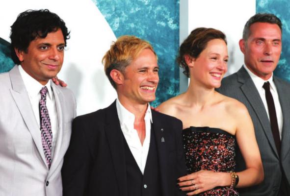 From left: M. Night Shyamalan, Gael Garcia Bernal, Vicky Krieps and Rufus Sewell attend the “Old” New York premiere at Jazz at Lincoln Center on July 19, 2021, in New York City. (Dia Dipasupil/ Getty Images/TNS)