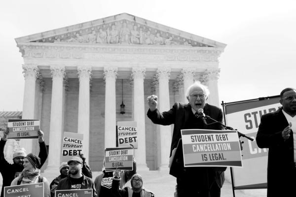Sen. Bernie Sanders (I-VT) speaks as student loan borrowers and advocates gather for the People’s Rally to Cancel Student Debt on Feb. 28, 2023, in Washington, D.C. (Jemal Countess/Getty Images for People’s Rally to Cancel Student Debt/TNS)