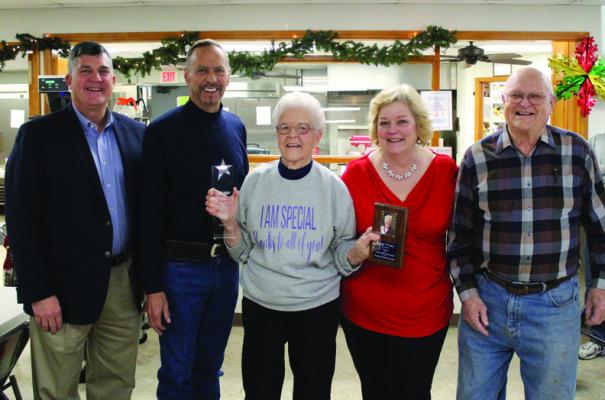 2022 AARP Oklahoma Andrus Award was presented to Peggy Wilson of Ponca City on Thursday, Dec. 15. Pictured from left to right are Oklahoma Director of AARP Sean Voskuhl, Representative Ken Luttrell, Peggy Wilson, Project Director Milly Freeman, and Louis Wolf. (Photo by Calley Lamar)