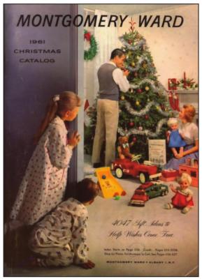 A LOT of shopping (or more accurately wishing) went on in the pages of the Montgomery Ward Christmas catalog. This is how the 1961 version appeared.