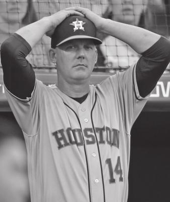 HOUSTON ASTROS manager AJ Hinch reacts during a 2019 baseball game against the Colorado Rockies, in Denver. Hinch says whether Astros&#x2019; success was legitimate is a good question. (AP Photo)