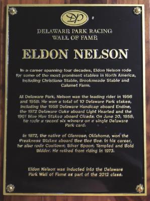 THIS IS the plaque given to Eldon upon his induction in the Delaware Park Wall of Fame.