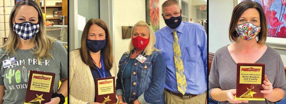 Pictured left to right: Brandi Turner, Cathy Bible, Stacey Sattre (West Principal), Curtis Layton (District Ex. Director of Human Resources); Kylie Hughes