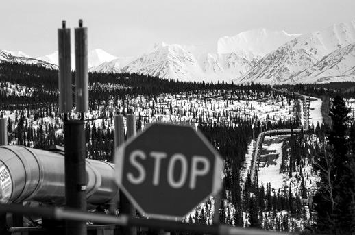 A PART of the Trans Alaska Pipeline System runs through boreal forest past Alaska Range mountains on May 5, 2023, near Delta Junction, Alaska. The 800-mile-long pipeline carries oil from the North Slope in Prudhoe Bay to the port of Valdez. (Mario Tama/Getty Images/TNS)