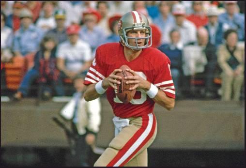 SAN FRANCISCO 49ers quarterback Joe Montana goes back to pass in a 1984 game. Soon after the Super Bowl matchup was set, Hall of Famer Montana went to Twitter to send out a picture of his framed jerseys for the Kansas City Chiefs and the San Francisco 49ers. Montana won four Super Bowl titles in 14 years with the 49ers before finishing his career with two seasons on the Chiefs when he made one trip to the AFC championship game.(AP Photo)