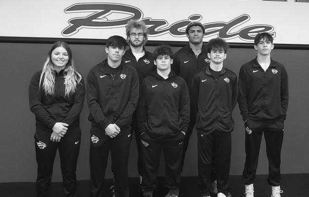 Seven wrestlers from Ponca City are scheduled to participate in the OSSAA State Wrestling Tournament Friday and Saturday in Oklahoma City. The Ponca City qualifiers are front row from left, Adisyn Ivers, Preston Lee, Christopher Kiser, Jimmy Swenson, Cameron Kiser; back row, Ryker Agee and Gabe Roland. Photo provided.