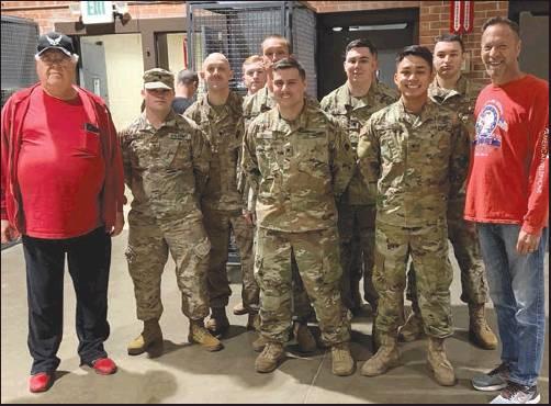THE AMERICAN Legion and Auxiliary treated the National Guard Unit 179 recently to a day of treats for their morning and afternoon weekend drill at the facility. Some guard members are pictured with Rick Brewster, Commander of Post 14, and Rep. Ken Luttrell, a member of Post 14.