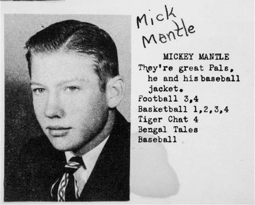 MICKEY MANTLE’S senior yearbook photo at Commerce High School. He would have looked like this when he played baseball in Ponca City later in the summer.