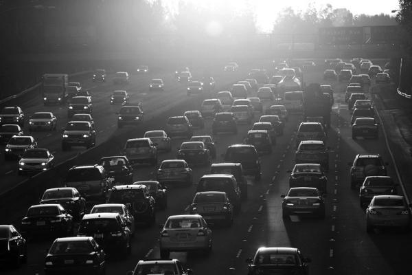 In this file photo, morning traffic begins to swell on the 101 Freeway in Los Angeles’ San Fernando Valley. (Al Seib/Los Angeles Times/TNS)