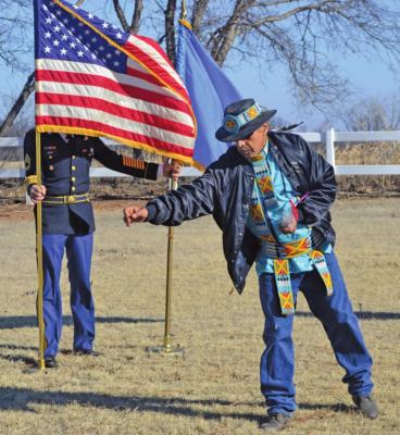 Michael Paul Littlevoice, of Ponca and Omaha Tribe, closed the ceremony at the Burial Grounds.