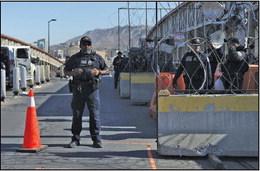 US CUSTOMS and Border Protection agents guard the Paso del Norte - Santa Fe International Bridge in Ciudad Juarez, Chihuahua state, Mexico on May 12, 2023. (Herika Martinez/AFP via Getty Images/TNS)