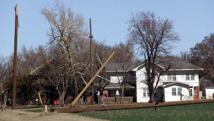 Power lines were broken and down in the city of Tonkawa