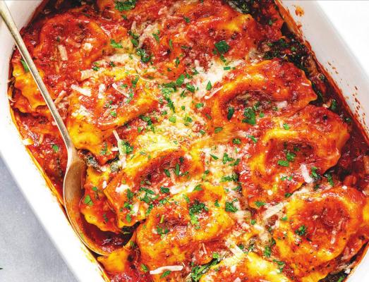 Easy Tomato Spinach Ravioli Bake