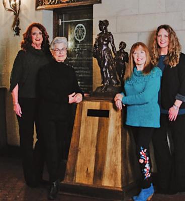 PIONEER WOMEN - a multimedia musical theater production - has been awarded a Certified Local Governments Grant funded though the National Parks Service submitted by the Ponca City Historic Preservation Advisory Panel. Pictured left to right: Rhonda Skrapke - Grant Administrator, Jane Morris - PIONEER WOMEN Marketing Director, Debra Harden Rue - PIONEER WOMEN Writer/Composer and Kacey Flanery - Grants Administrative Assistant (Photo by Speak Now Productions)