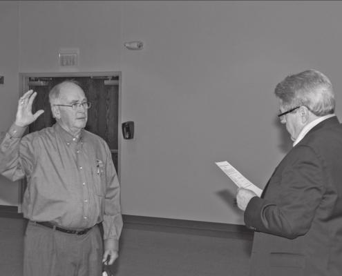 Regent Stan Brownlee (left) was sworn in by the Honorable Lee Turner, District Judge for Kay and Noble Counties, at Wednesday’s NOC Board of Regents meeting. (photo by John Pickard/Northern Oklahoma College).