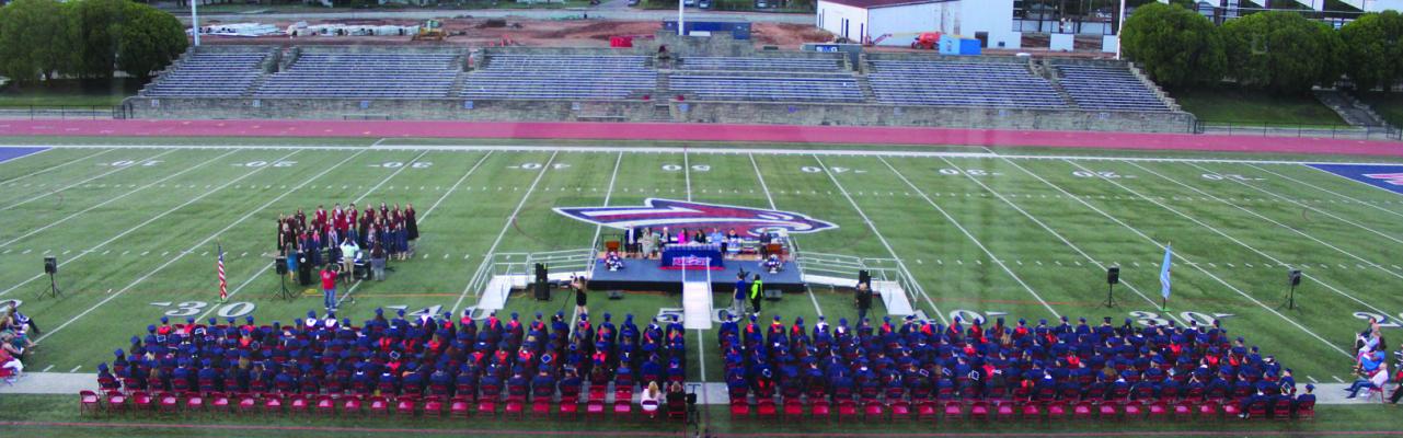THE 123RD Commencement Graduation Ceremony for Ponca City High School Class of 2024 was held at Sullins Stadium on Friday, May 24 at 8 pm. Graduating Eagle Scouts from the class led the assembly in the color ritual and Pledge of Allegiance, while the Ponca City High School Chorale members sang several songs, and the Ponca City High School Band performed the National Anthem and music throughout. (Photo by Calley Lamar)