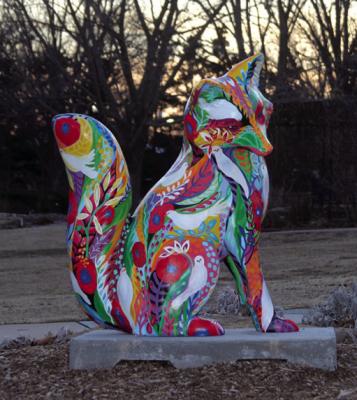 Katherine Sanders’ fox, commissioned by the Poet family, was inspired by a painting she had done titled, “A Beautiful Day in the Motherhood,” and has been placed at the Cann Memorial Gardens. Photo by Dailyn Emery.