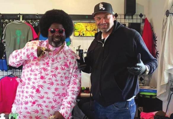 Pictured are famous rap musicians Afroman and Danny Boy of rap group House of Pain ready for the meet and greet which was held at Life Leaf Dispensary on Tuesday. Courtesy photo by Sergio Villarruel.
