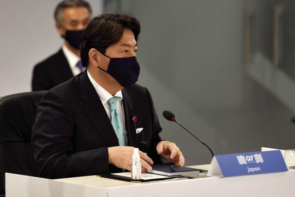 Japan’s Foreign Minister Yoshimasa Hayashi at a G-7 Foreign and Development Ministers Session in England in 2021. (Anthony Devlin/Pool/AFP/Getty Images/ TNS)