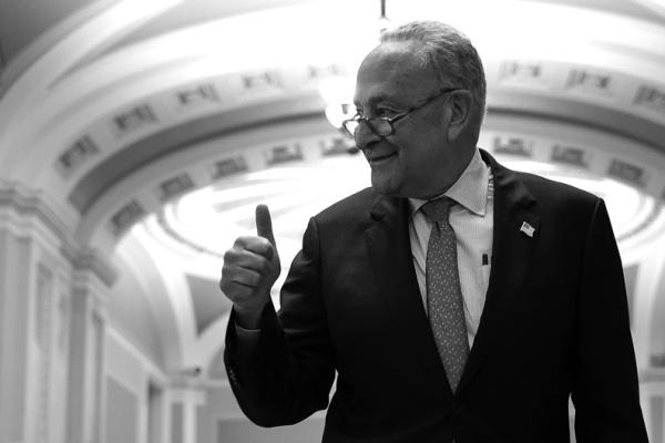 SENATE MAJORITY Leader Chuck Schumer (D-NY) gives a thumbs up as he walks to a press conference after final passage of the Fiscal Responsibility Act at the U.S. Capitol Building on June 1, 2023, in Washington, D.C. The legislation passed in the Senate with a bipartisan vote of 63-36, raising the debt ceiling until 2025 and avoiding a federal default. (Anna Moneymaker/ Getty Images/TNS)