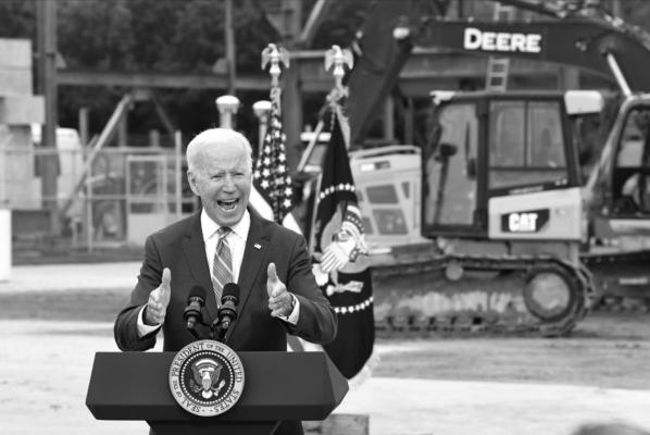 President Joe Biden speaks at the International Union of Operating Engineers Local 324 in Howell, Michigan, on Oct. 5, 2021. (Max Ortiz/The Detroit News/TNS)