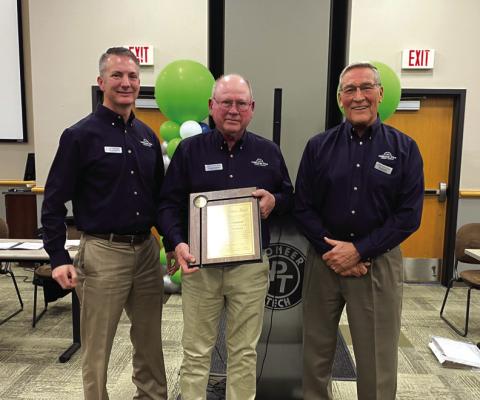 Board Chairman Robert Howard receives his Excellence in Service Award at Cherokee Strip’s 90th Annual Meeting (from left to right): President &amp; CEO Spike Henderson, Dr. Howard, and Vice Chairman Bill Geubelle. Photos provided.
