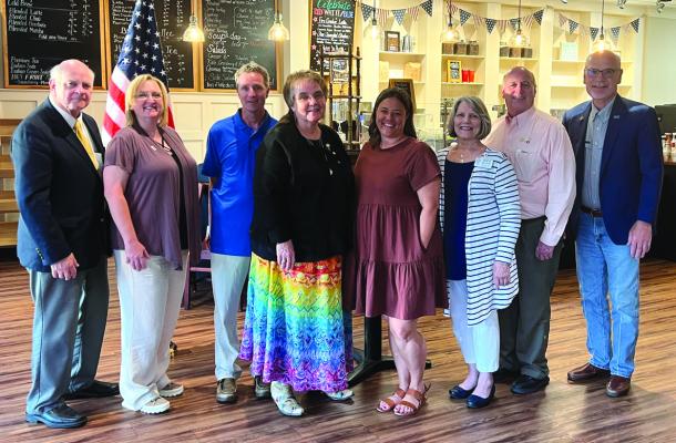 PONCA CITY Rotary recently held their installation celebration at The Perk, located at 415 N. 14th St. in Ponca City. Officers and directors for 2023-2024 are pictured left to right: Treasurer - Mike Trewitt, Secretary - Jamie Philips, President Elect - Darrell Mendiola, President - T.L. Walker, Directors - Brook Lindsay, Marta Sullivan, Don Nuzum, and Kelly Johnson. Not pictured: Sergeant at Arms - Mike Collins, and Director - Pat Mulligan (Photo Provided)