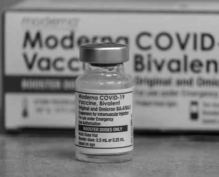 This photo shows a vial of the Moderna COVID-19 vaccine, Bivalent, at AltaMed Medical clinic in Los Angeles on Oct. 6, 2022. (Ringo Chiu/AFP via Getty Images/TNS)