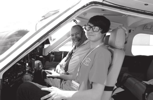 Flight Academy student Landon Jenkins gets familiar with the flight controls. Courtesy photo