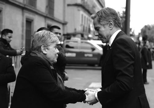 SECRETARY OF State Antony Blinken, right, shakes hands with Mexican Foreign Minister Alicia Barcenas upon his arrival at the Palacio Nacional in Mexico City, on Dec. 27, 2023. (Rodrigo Oropeza/AFP/ Getty Images/TNS)
