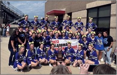 THE NEWKIRK co-ed cheer team competed at the state championship Saturday, Sept. 23, and brought home their eighth state title. The team has a very strong legacy at the school. (Photo Provided)