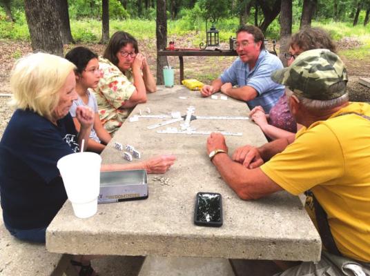 Wheeler Dealers enjoy a game of Mexcian Train. Pictured from left are Vie Bottger, Elin Vasquez, Linda Sparks, Lowry Blakeburn, Rebecca Blakeburn and Charley Bottger.