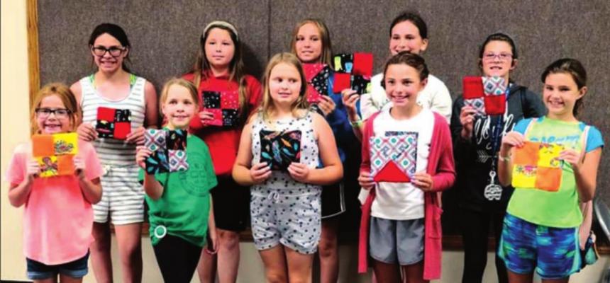 The 4-H Sewing Day Camp’s first day project was hot pads, pictured front left to right: Aubrey Cobb, Charli Evans, Cashlynn Smith, Piper Brandon, Kassidy Sheik. Back left to right: Kaylee Cobb, MaCaila Schneeberger, Jacie Schneeberger, Samilynn DeCosta, and Karlie Sheik.