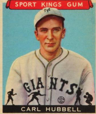 CARL HUBBELL, who came from Oklahoma struck out five future Hall-of-Famers in a row in All-Star competition. He was known for his screwball pitch.