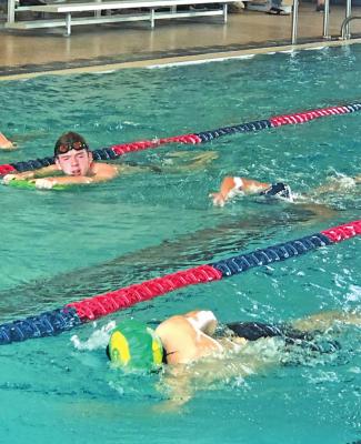MEMBERS OF the Ponca Sailfish Swim Team participated in a Swim-a-Thon fund raiser last Saturday at the Ponca City RecPlex. The group is hosting a swimming clinic for persons in ages 8 through 18 at the RecPlex Monday, Sept. 21 through Friday, Sept. 25. (News photo by David Miller)