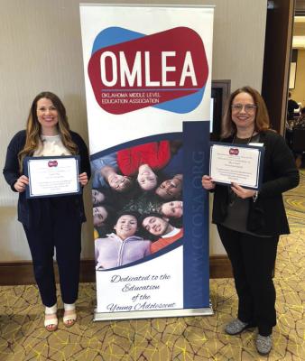 CONGRATULATIONS TO Sarah O’Rear and Cherie Brigman-Hampl for being named as finalists for the OMLEA Teacher of the Year. Two of the four finalists are from East Middle School. (Photo provided)