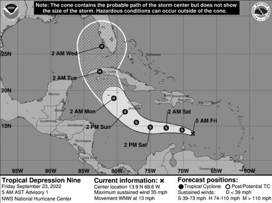 Tropical Depression Nine has formed. (National Hurricane Center/TNS
