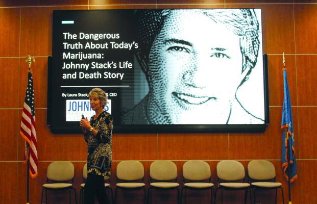 LAURA STACK (pictured) is the founder and CEO of Johnny’s Ambassadors. Johnny’s Ambassadors is a non-partisan, non-profit, grassroots organization that works to educate parents and teens about the dangers of high-THC marijuana on adolescent brain development, mental illness, and suicide. The organization is named for Stack’s son, who died by suicide from paranoid delusion from highpotency marijuana concentrates. (Photo by Calley Lamar)