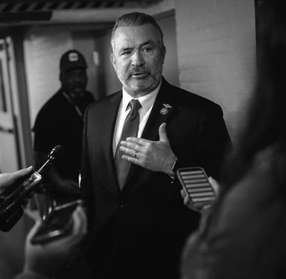 Rep. Don Bacon (R-NE) speaks to reporters on his way to a closeddoor GOP caucus meeting at the U.S. Capitol Jan. 10, 2023, in Washington, DC. (Drew Angerer/Getty Images/TNS)