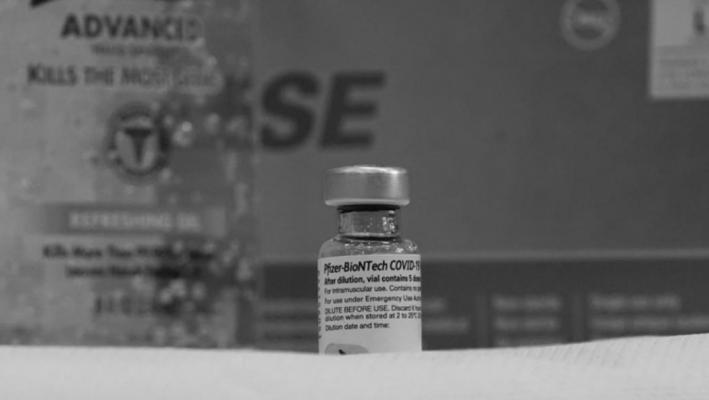 A vial of Pfizer and BioNTech’s COVID-19 vaccine is seen at Northwell Health at Long Island Jewish Medical Center during a press conference in Queens, New York on December 14, 2020. - . (Timothy A. Clary/AFP via Getty Images/TNS)