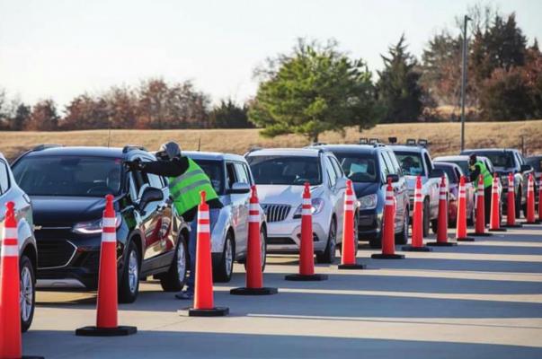 Cars line up at a COVID-19 vaccination drive on Jan. 22. Photo courtesy Citizen Potawatomi Nation.