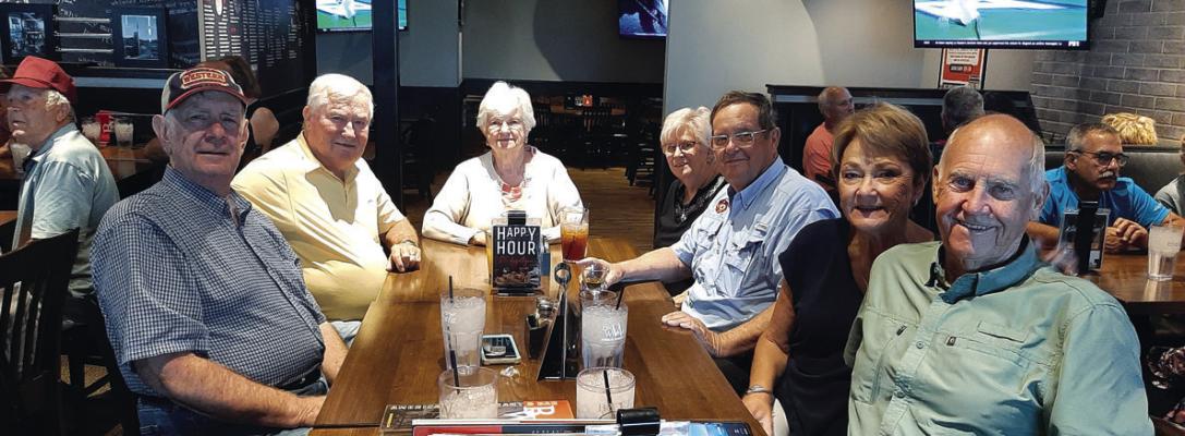 Members of the Wheeler Dealers Camping Club gathered for dinner at Big Whiskey in Siloam Springs, AR. Pictured from left are Jon Tippin, Ponca City; Joe and Pat Brown, Bartlesville; Clarice and Randi Olsen, Bartlesville: and Nancy and Gary Shepard, Ponca City.