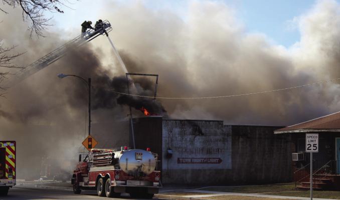 The Tonkawa and Blackwell Fire Departments fought a fire that occurred at a grow facility in downtown Tonkawa. (Photo by Calley Lamar)