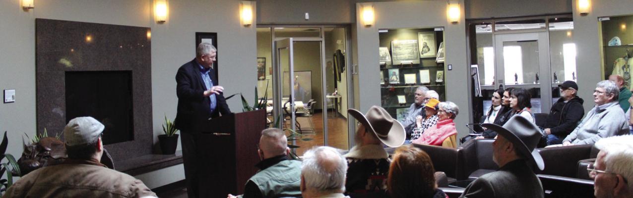 Congressman Frank Lucas held a town hall on Thursday, Feb. 16 at the Standing Bear Museum where he shared information about the current session and took questions those in attendance. (Photo by Calley Lamar)