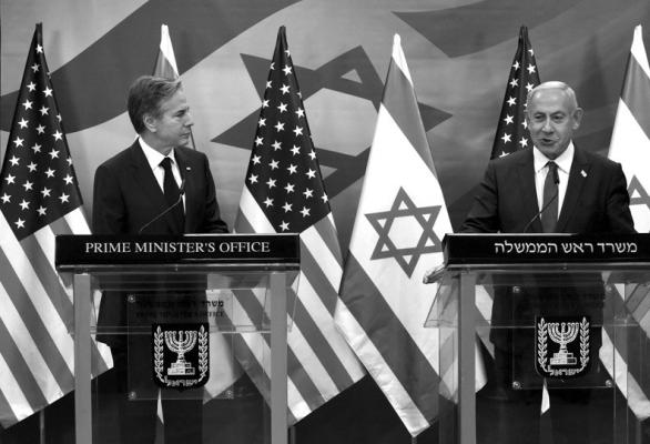 US Secretary of State Antony Blinken, left, and Israeli Prime Minister Benjamin Netanyahu give a joint press conference, on Jan. 30, 2023, in Jerusalem. (Debbie Hill/Pool/AFP/Getty Images/TNS)